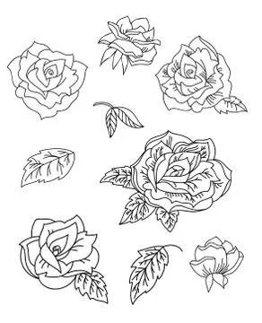 Line art vector set of rose Stock Illustration
