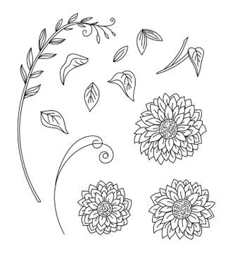 Line art vector set of sunflower flowers Illustrazione stock