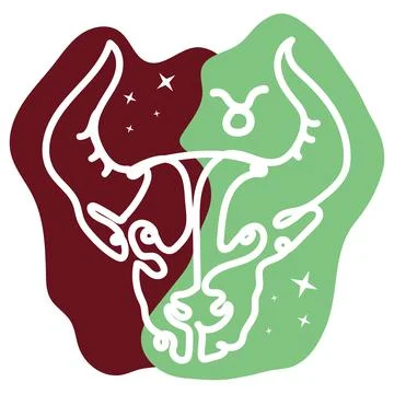 Line art vector Taurus horoscope sign in twelve zodiacs with stars background. Stock Illustration