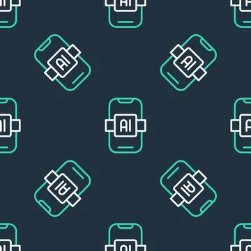 Line Artificial intelligence AI icon isolated seamless pattern on black イラスト素材
