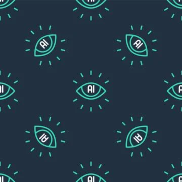 Line Artificial intelligence AI icon isolated seamless pattern on black Stock Illustration