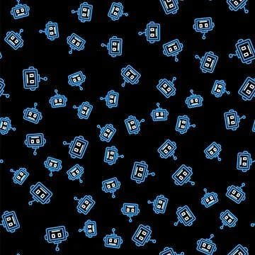 Line Artificial intelligence robot icon isolated seamless pattern on black Illustrazione stock