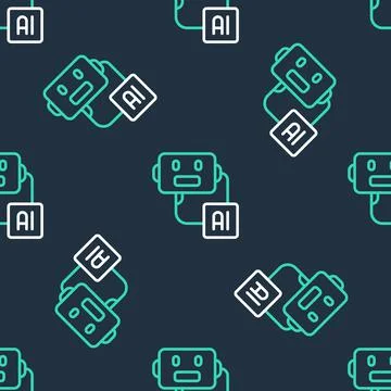 Line Artificial intelligence robot icon isolated seamless pattern on black Stock Illustration
