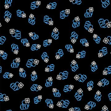 Line Artificial intelligence robot icon isolated seamless pattern on black Stock Illustration