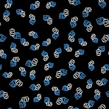 Line Artificial intelligence robot icon isolated seamless pattern on black Stock Illustration