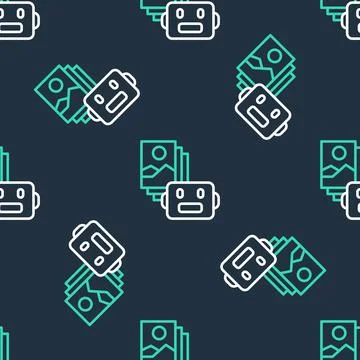 Line Artificial intelligence robot icon isolated seamless pattern on black Illustrazione stock