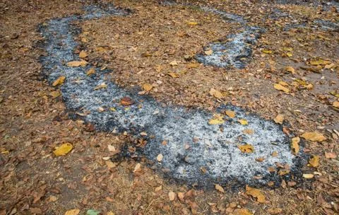 The line of ashes after camping Stock Photos
