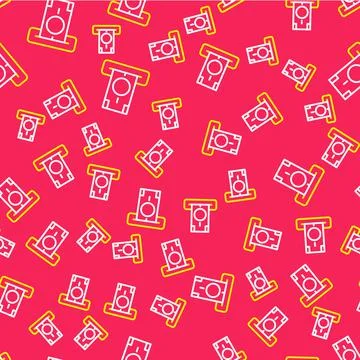 Line ATM - Automated teller machine and money icon isolated seamless pattern on Stockillustratie