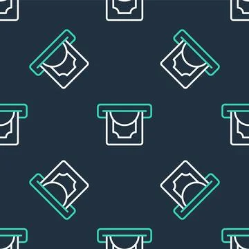 Line ATM - Automated teller machine and money icon isolated seamless pattern  Stock Illustration