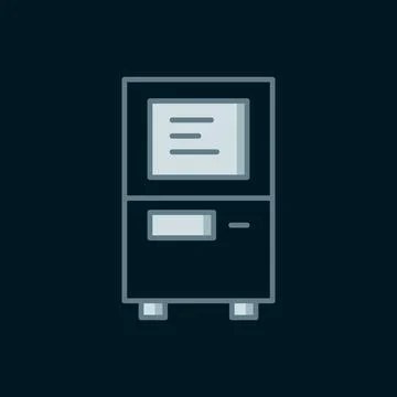 Line ATM - Automated teller machine icon isolated on black background. Flat.. Stock Illustration