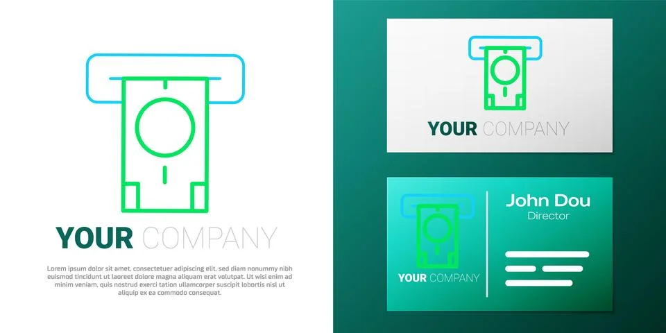 Line ATM - Automated teller machine and money icon isolated on white backgr.. Stock Illustration