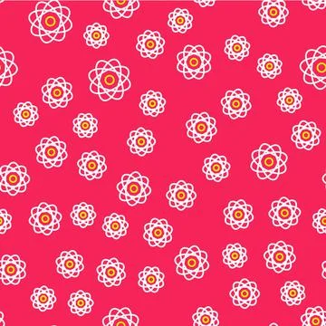 Line Atom icon isolated seamless pattern on red background. Symbol of science Illustrazione stock