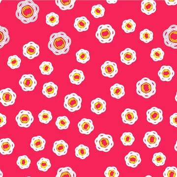 Line Atom icon isolated seamless pattern on red background. Symbol of science Illustrazione stock