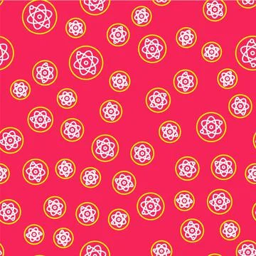 Line Atom icon isolated seamless pattern on red background. Symbol of science Illustrazione stock