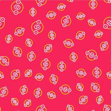 Line Atom icon isolated seamless pattern on red background. Symbol of science Stock Illustration
