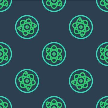 Line Atom icon isolated seamless pattern on blue background. Symbol of science Stockillustratie