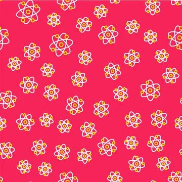 Line Atom icon isolated seamless pattern on red background. Symbol of science イラスト素材