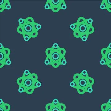 Line Atom icon isolated seamless pattern on blue background. Symbol of science Stock Illustration