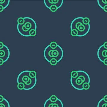 Line Atom icon isolated seamless pattern on blue background. Symbol of science Stockillustratie
