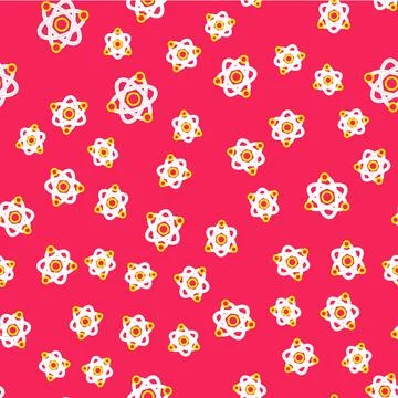 Line Atom icon isolated seamless pattern on red background. Symbol of science イラスト素材
