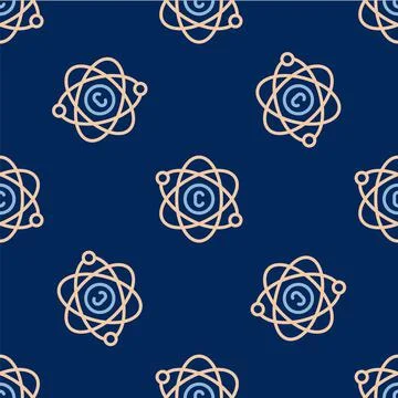 Line Atom icon isolated seamless pattern on blue background. Symbol of science イラスト素材