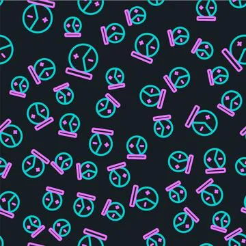 Line Atom icon isolated seamless pattern on black background. Symbol of science Stock Illustration