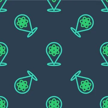 Line Atom icon isolated seamless pattern on blue background. Symbol of science Illustrazione stock