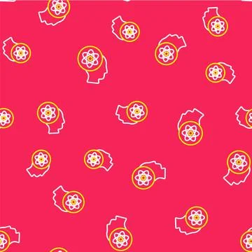 Line Atom icon isolated seamless pattern on red background. Symbol of scien.. Stockillustratie