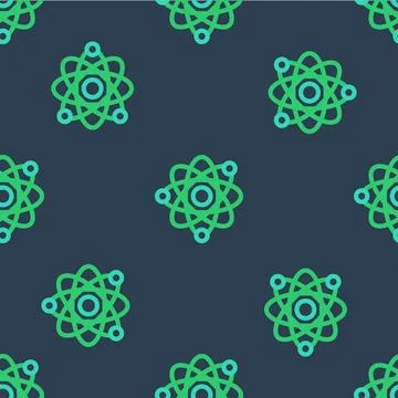 Line Atom icon isolated seamless pattern on blue background. Symbol of scienc Stock Illustration