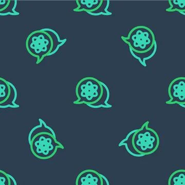 Line Atom icon isolated seamless pattern on blue background. Symbol of scie.. イラスト素材