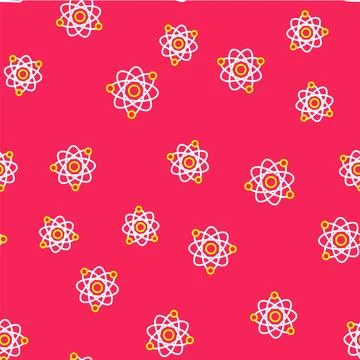 Line Atom icon isolated seamless pattern on red background. Symbol of scien.. Illustrazione stock
