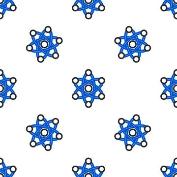 Line Atom icon isolated seamless pattern on white background. Symbol of scien Illustrazione stock