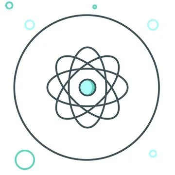 Line Atom icon isolated on white background. Symbol of science, education, .. Illustrazione stock