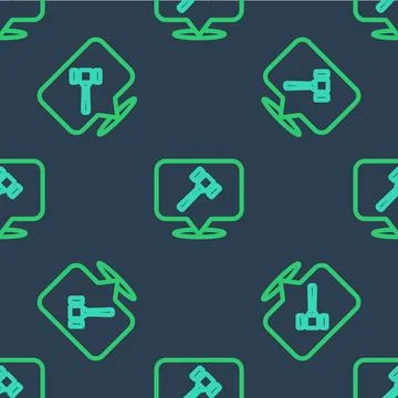 Line Auction hammer icon isolated seamless pattern on blue background. Gave.. Stock Illustration