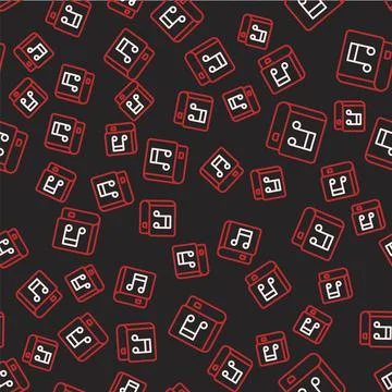 Line Audio book icon isolated seamless pattern on black background. Musical note Stock Illustration