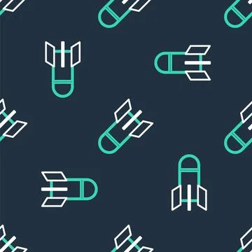 Line Aviation bomb icon isolated seamless pattern on black background. Rocket Stock Illustration