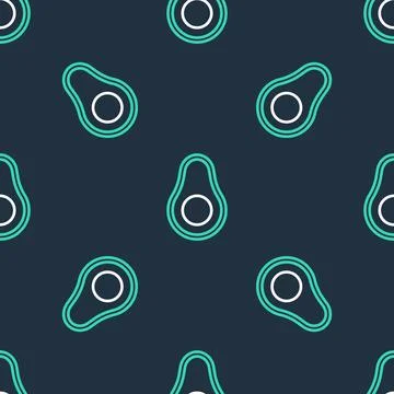 Line Avocado fruit icon isolated seamless pattern on black background.  Vecto イラスト素材
