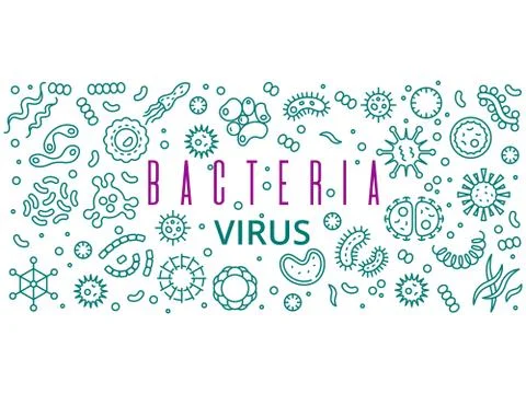 Line bacteries, viruses vector banner poster design Stock Illustration