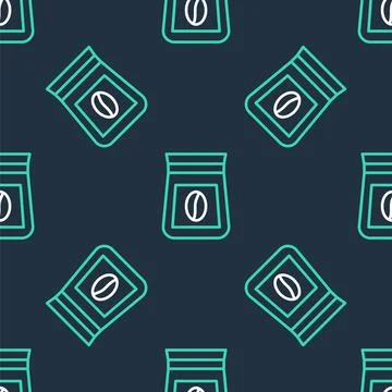 Line Bag of coffee beans icon isolated seamless pattern on black background Stock Illustration