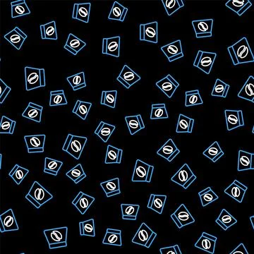 Line Bag of coffee beans icon isolated seamless pattern on black background Illustrazione stock