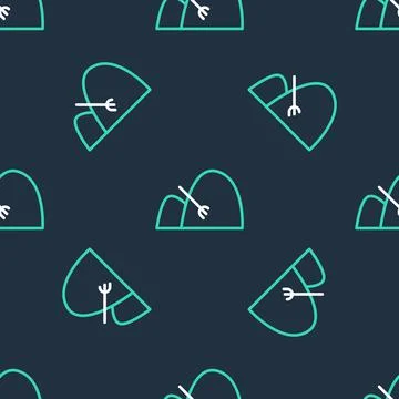 Line Bale of hay and rake icon isolated seamless pattern on black background 스톡 일러스트