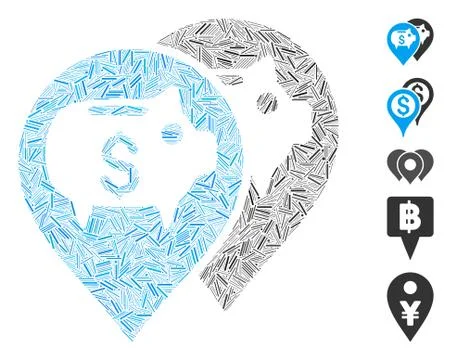 Line Bank Map Pointers Icon Vector Mosaic Illustrazione stock