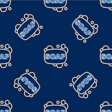 Line Bar of soap icon isolated seamless pattern on blue background. Soap bar  Stock Illustration