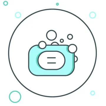 Line Bar of soap icon isolated on white background. Soap bar with bubbles. .. Ilustração Stock