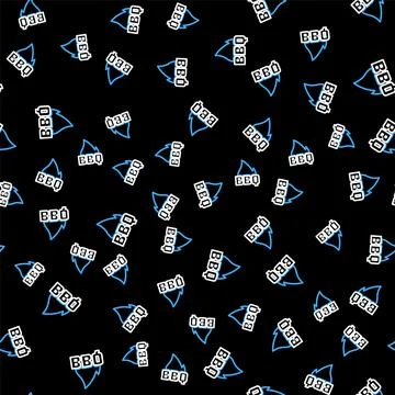 Line Barbecue fire flame icon isolated seamless pattern on black background 库存插图