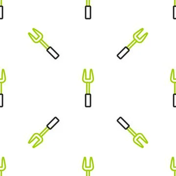 Line Barbecue fork icon isolated seamless pattern on white background. BBQ fork Illustrazione stock