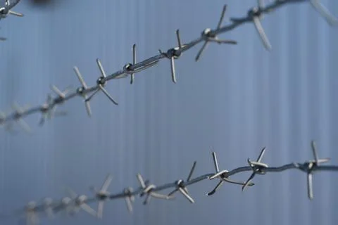 Line barbed wire. focus with shallow depth of field. closeup Stock Photos