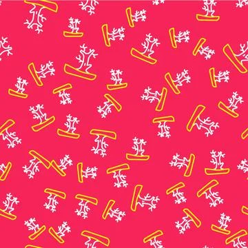 Line Bare tree icon isolated seamless pattern on red background. Vector Stock Illustration