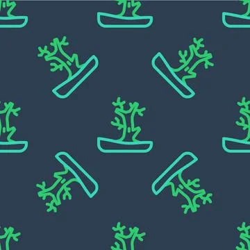 Line Bare tree icon isolated seamless pattern on blue background. Vector Stock Illustration