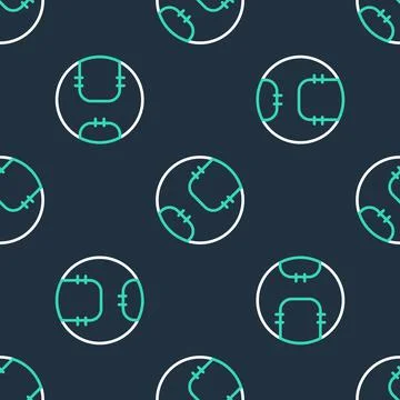 Line Baseball ball icon isolated seamless pattern on black background. Vector Stock Illustration